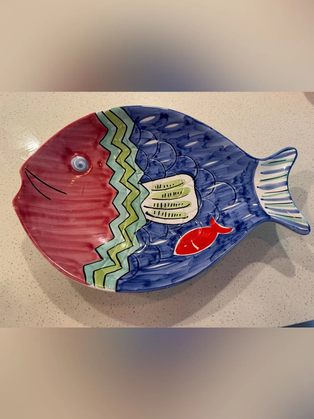 Fortunoff Vintage hand-painted Italian Ceramic fish-shaped serving platter